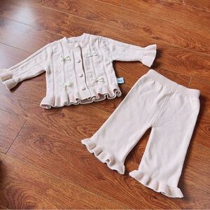 Adorable Baby Girl Cable Knit 2PC Set Pink w/ White Bows